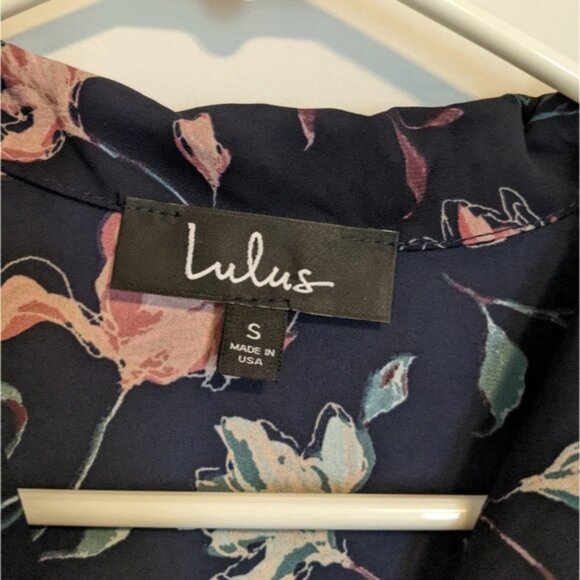 NWT Lulu's Rue navy blue floral shirt dress size small - Picture 6 of 11